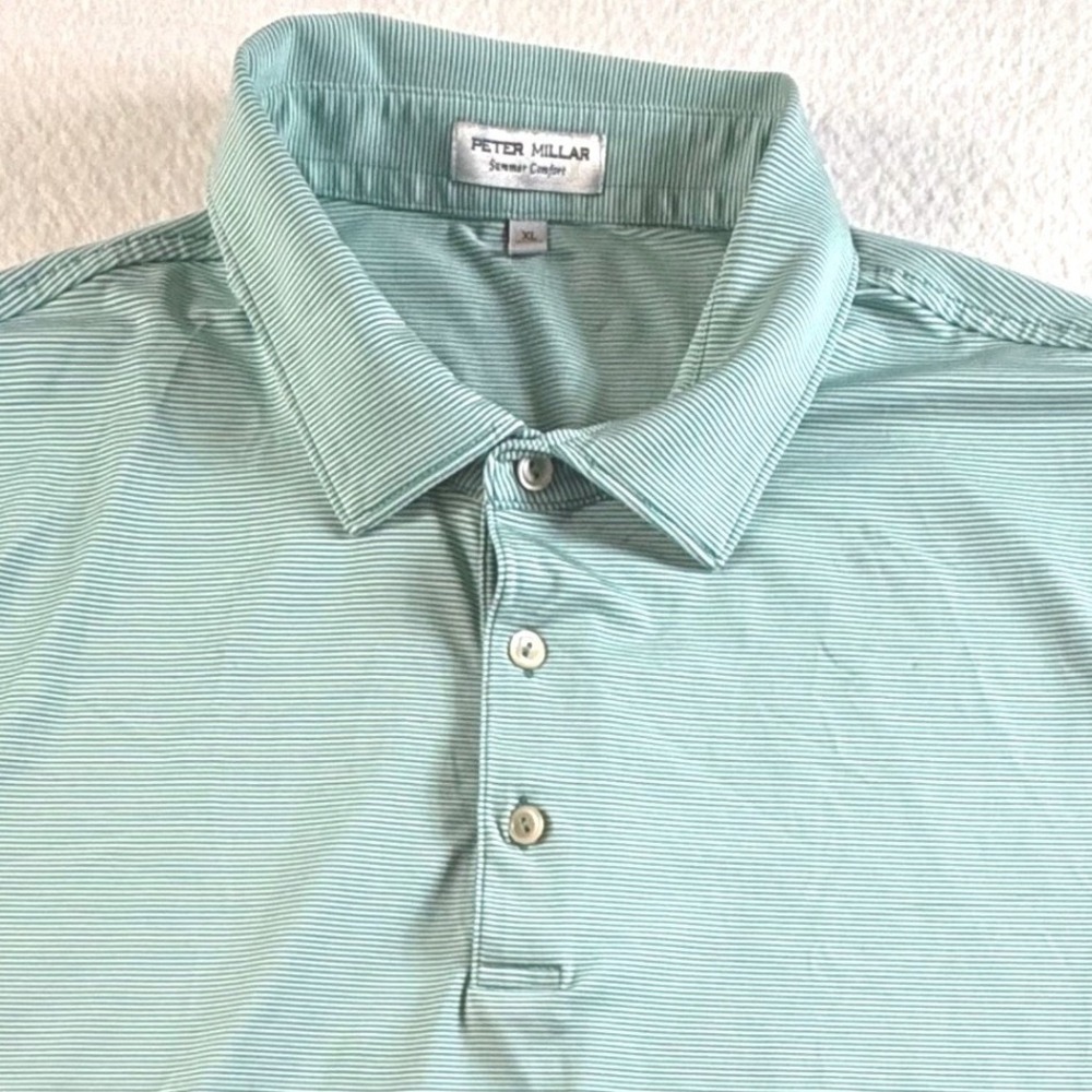 Peter Millar Polo Shirt Summer Comfort Mens XL Striped Green Performance Golf